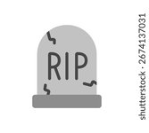 Flat vector RIP gravestone with bold shapes and muted tones. Great for Halloween party graphics, spooky decor, haunted visuals, and seasonal design themes.