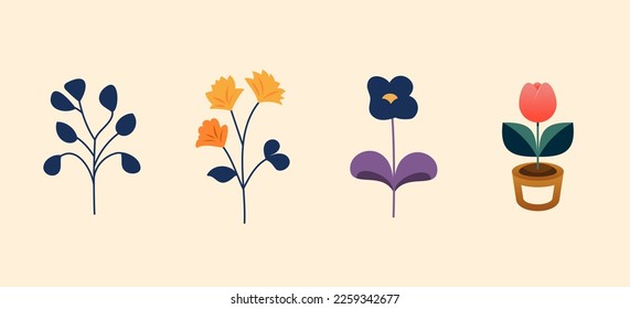 flat vector romantic flower collection with roses, leaves, floral design elements. illustration of nature flower spring and summer in the garden.