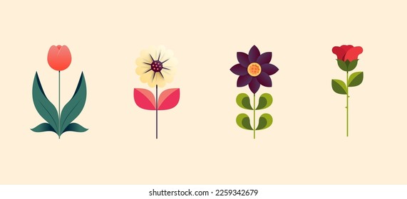 flat vector romantic flower collection with roses, leaves, floral design elements. illustration of nature flower spring and summer in the garden.