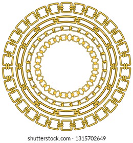 Flat vector round frame of figured gold chains set isolated on white background.