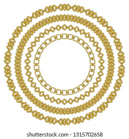 Flat vector round frame of figured gold chains set isolated on white background.