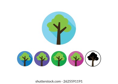 Flat vector round tree icons for environmental apps, tree flat icon, eco friendly tree icon, green tree vector