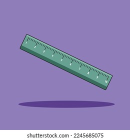 Flat vector ruler illustration on purple background.