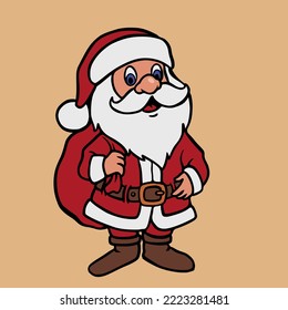 Flat Vector Santa Claus. Material design for cildren book. Sticker and Tshirt design