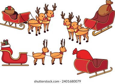 Flat Vector Santa Sleigh Hand Drawn