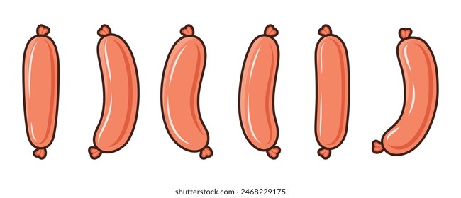 Flat Vector Sausage Icon Set. Cartoon Sausage Icon, Isolated