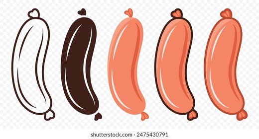 Flat Vector Sausage Icon Set. Cartoon Sausage Icon, Isolated