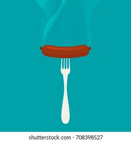 Flat vector sausage on a fork