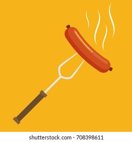 Flat vector sausage on a fork