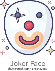 Flat vector of scary clown, joker face  icon.