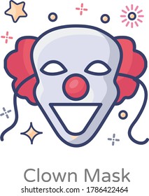 Flat vector of scary clown mask, joker face  icon.