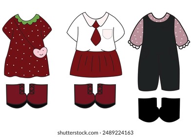 flat vector school uniform girl clothes vector set