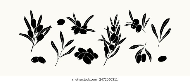 Flat vector sea buckthorn berries collection