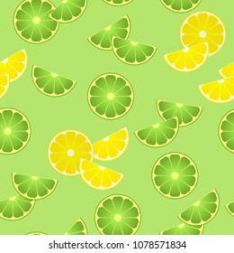 flat vector seamless lemon and lime citrus pattern with slices