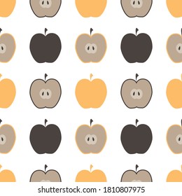 Flat vector seamless pattern with apples with yellow brown and gray colors