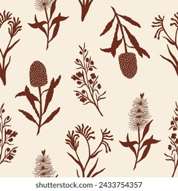 Flat vector seamless pattern with Australian native flowers