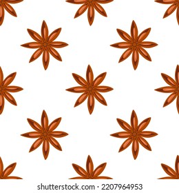 Flat vector seamless pattern of dry balyan in the shape of a star. Isolated cartoon drawing on a white background.