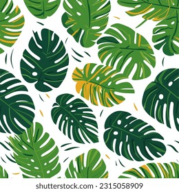 Flat Vector Seamless Pattern Monstera Deliciosa Leaf
