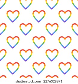 A flat vector seamless pattern of a rainbow heart, a symbol of the LGBT community. A symbol of tolerance and solidarity. Isolated design on a white background.