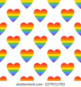 A flat vector seamless pattern of a rainbow heart, a symbol of the LGBT community. A symbol of tolerance and solidarity. Isolated design on a white background.