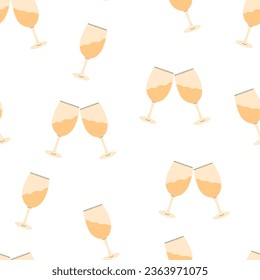 Flat vector seamless pattern with wine glasses. A pattern for a holiday, a party, a special event. Isolated design on a white background.