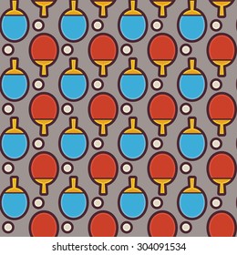 Flat Vector Seamless Sport and Recreation Ping Pong Tennis Pattern. Flat Style Seamless Texture Background. Sports and Playing Game Template. Healthy Lifestyle. Rocket and Ball