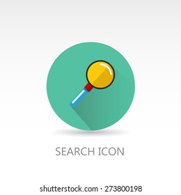 Flat vector search icon with long shadow