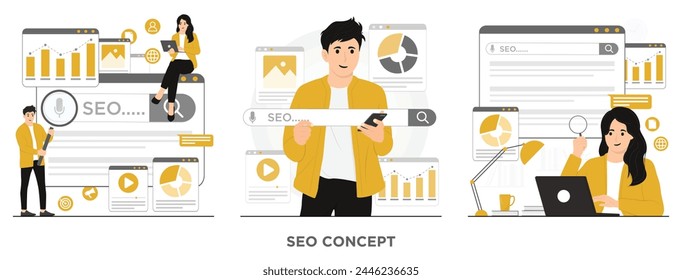 Flat vector search on internet SEO manager concept illustration