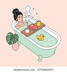 Flat Vector Self Care Bath Scene