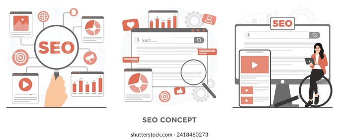 Flat vector seo analytics concept illustration