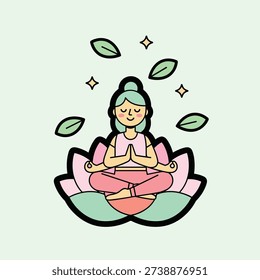 Flat Vector Serene Meditation Lotus Pose Illustration