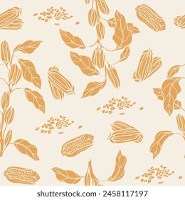 Flat vector sesame plant seamless pattern