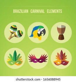 Juego de vectores planos de iconos brasileños.