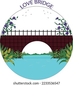 Conjunto de vectores planos de puentes,Puente de madera y metal como Road Over Water Vector Set, patio trasero y parque,Puente de amor en un paisaje pueblo fresco banner vectorial o ilustración de afiches,Paisaje vectorial