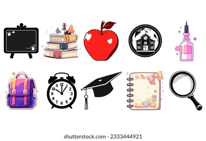 Flat vector set of compositions with objects related to education theme. Back to school