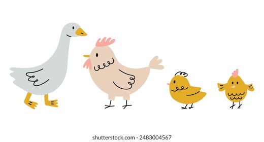 Flat vector set of cute farm animals