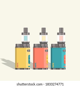 Flat vector set of electronic cigarettes. Modern devices for vaping. 