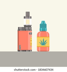 Flat vector set of electronic cigarettes and vape E liquid dropper bottle. Flat essential oil jar container. 