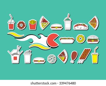Flat vector set fast food  Easy recolor 