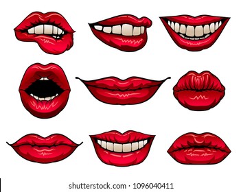 Womans Lip Gestures Set Girl Mouths Stock Illustration 634459556