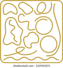 Flat vector set of figured gold chains isolated on white background.