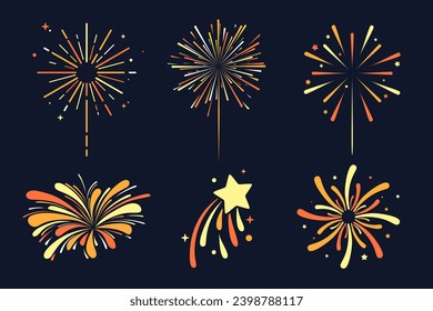 Flat vector set of fireworks illustration for happy celebration event
