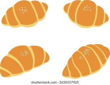 Flat Vector Set of Four Salt Bread Rolls with Sesame Seeds for Bakery Menu Recipe Decoration and Culinary Graphic Design