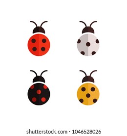 Flat vector set of ladybug. Colored beetle design template.