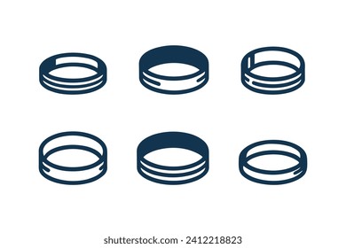 Flat vector set of linear dark blue wedding rings.