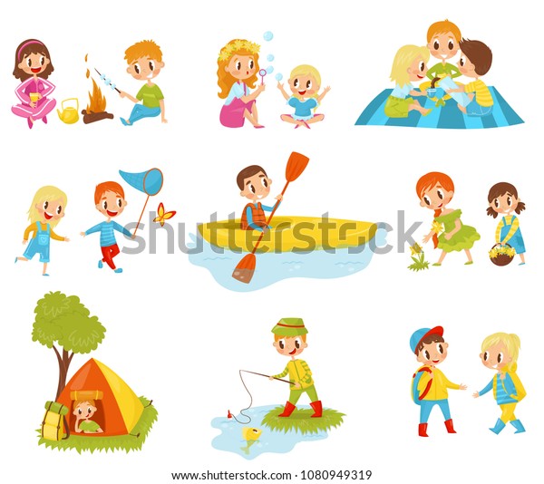 Flat Vector Set Little Kids Doing Stock Vector (Royalty Free ...