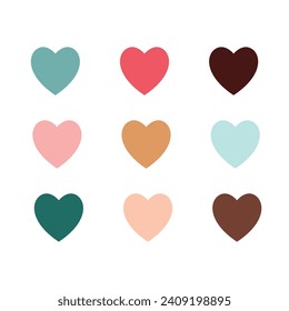 Flat vector set of love emoticons in various colors on a transparent background