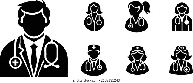 A flat vector set of male and female doctor
