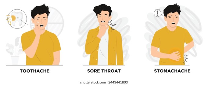 Flat vector set of men showing sick concept illustration
