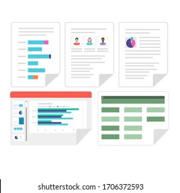 Flat vector set of Microsoft Office business documents. Word, Excel and PowerPoint document icons.